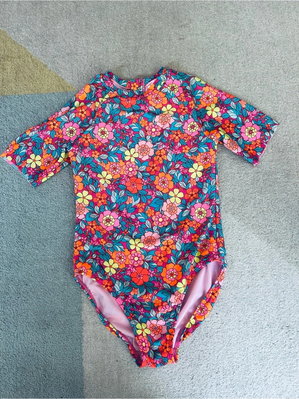 Cat & Jack Pink Floral Short Sleeve One-Piece